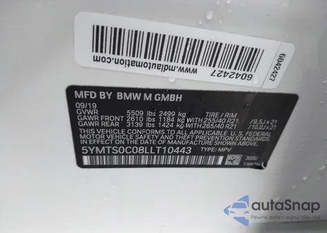 2020 BMW X3 M Competition z USA, uszkodzony, nr VIN 5YMTS0C08LLT10443